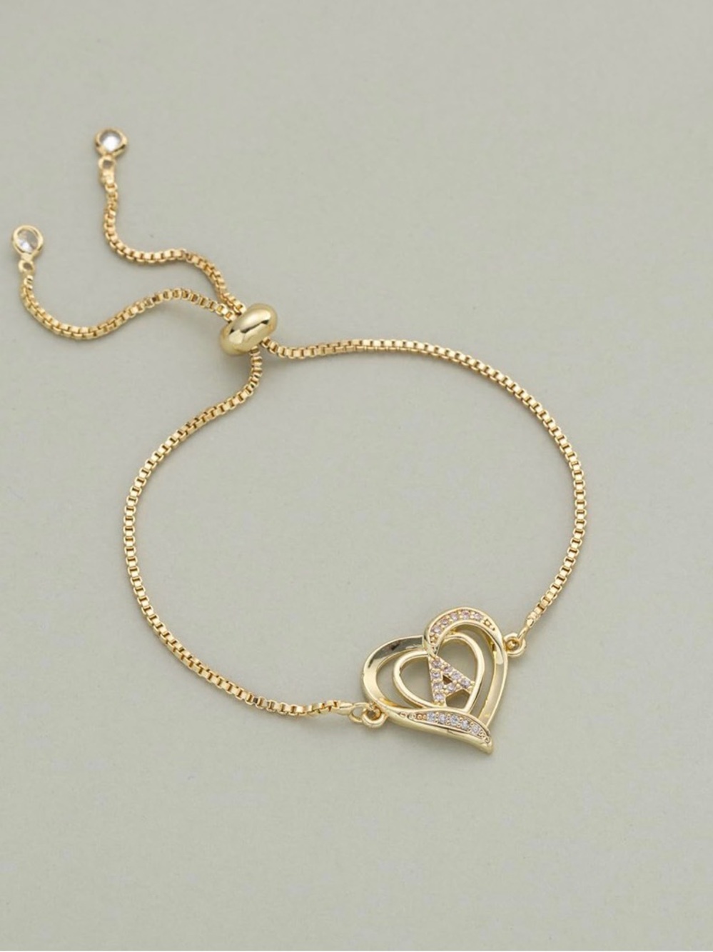 Gold Heart CZ Adjustable Bracelet - Women Jewelry